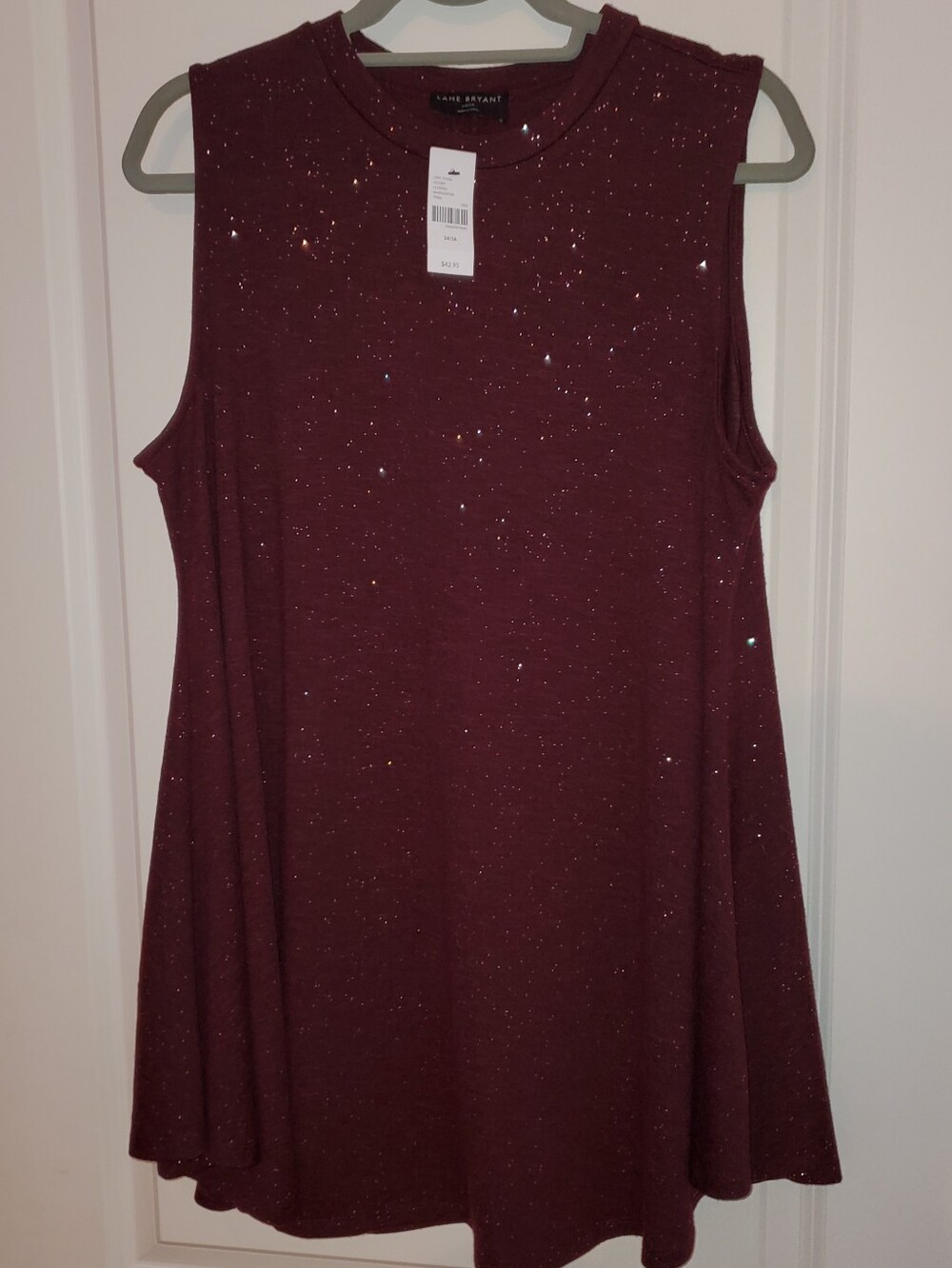 Lane Bryant XL NWT Sleeveless Glitter Swing Top - Wine - Picture 2 of 6